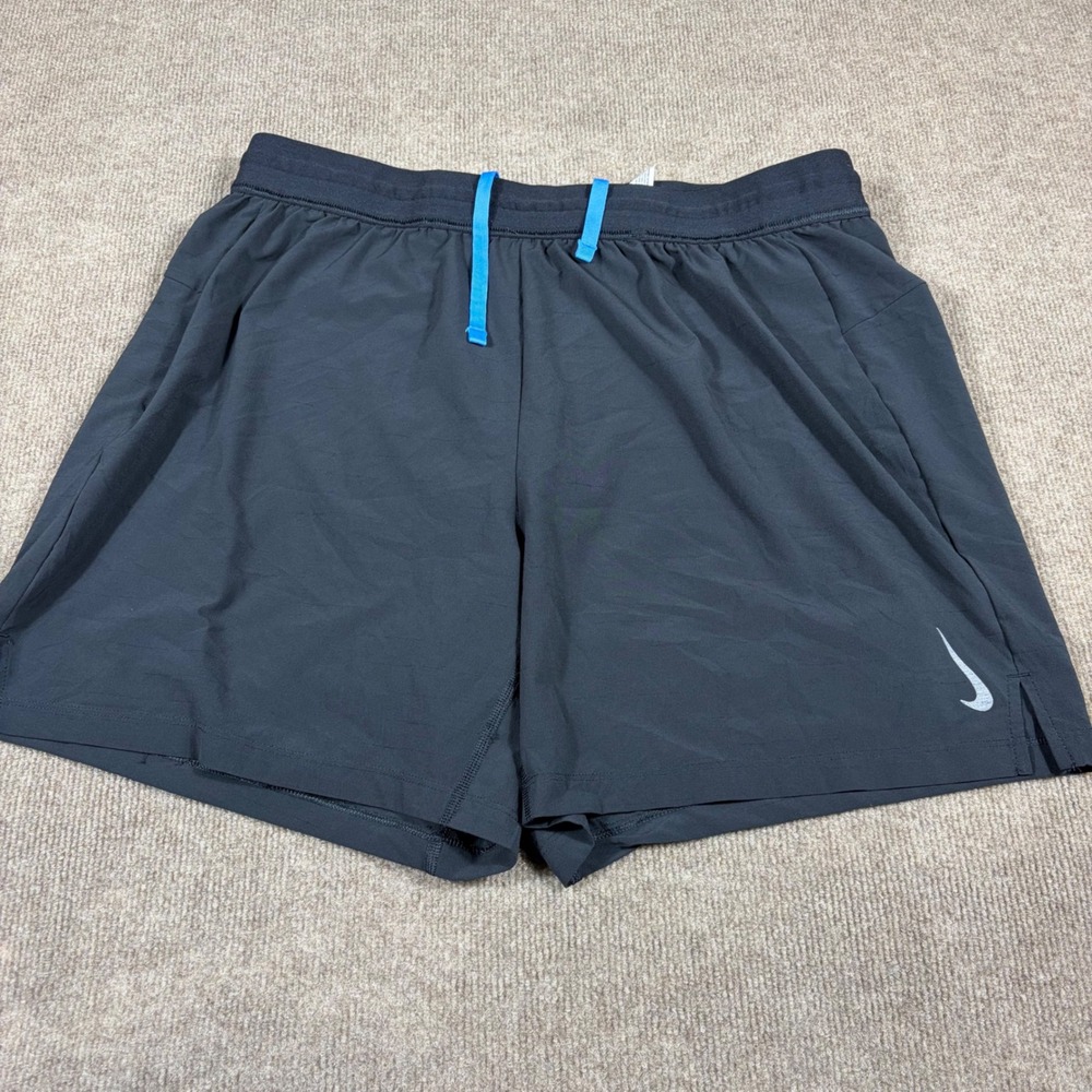 Nike Yoga Dri-FIT Shorts Mens XXL Black Blue Drawstring 2-in-1 Lined Running 5in
